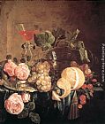 Fruit Canvas Paintings - Still-Life with Flowers and Fruit